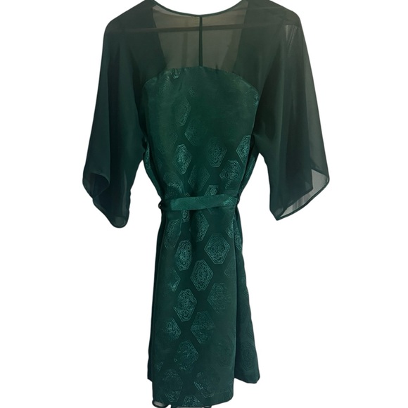 Vintage Val Mode Lingerie Kelly Green Floral Lace Robe Dress Set Womens Size S - Picture 3 of 15